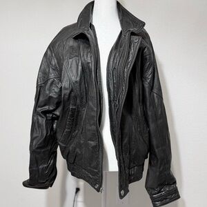 Vintage Wilson Black Leather Jacket | 90s Bomber | Model Off-Duty Street Style